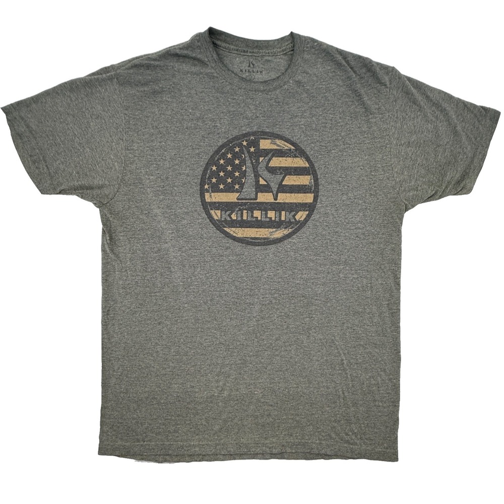 Killik Graphic‎ T Shirt Mens Large Gray Green American Flag Logo Golf Casual Tee